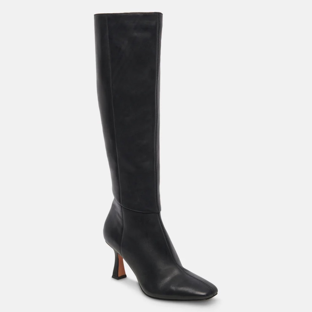 Dolce Vita Women’s Size 11 Gyra Black Leather Knee High Square Toe Heeled Boots